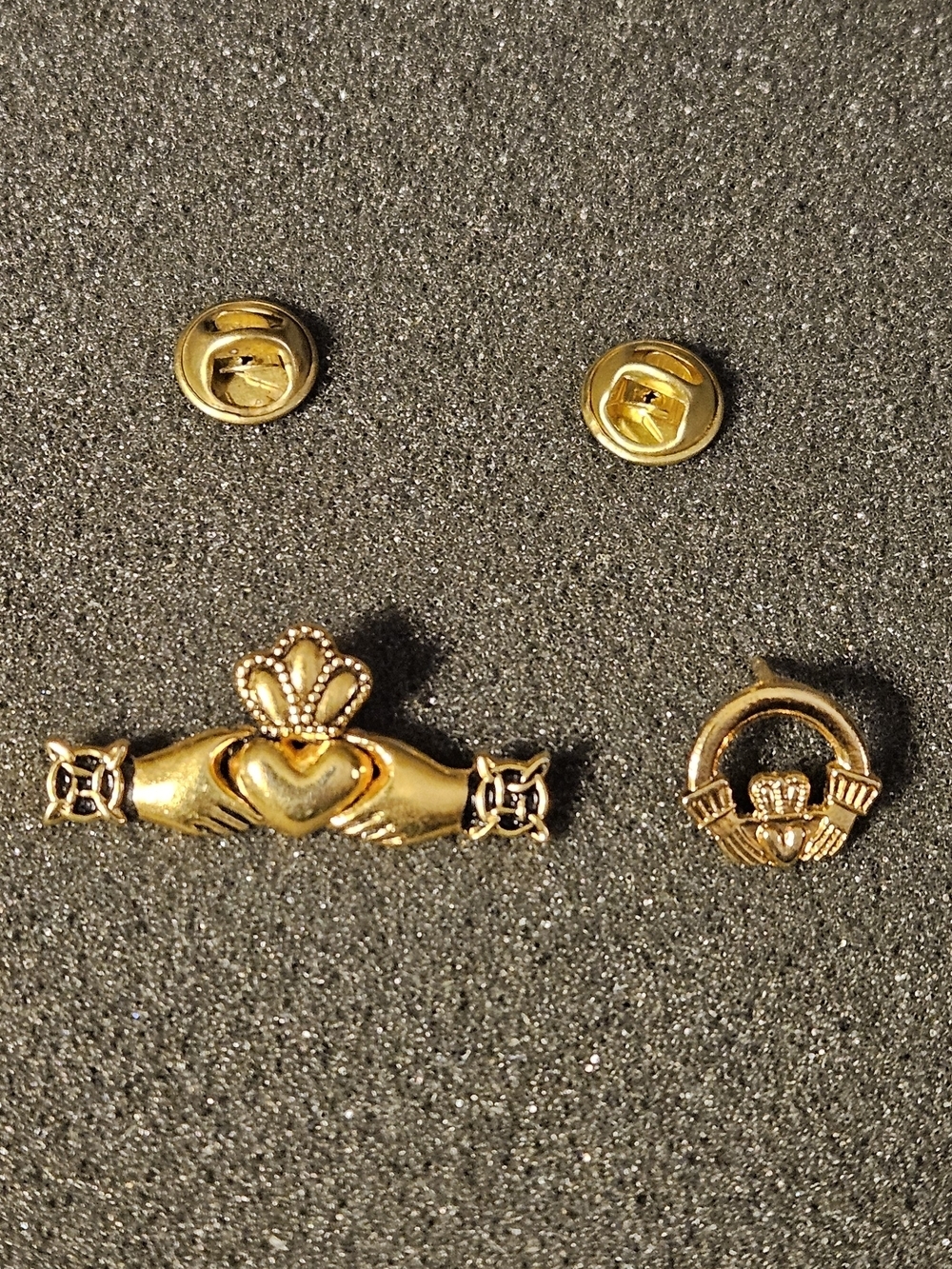 Source Unknown Gold Claddagh Lapel Pin Set. Selling Both Together.